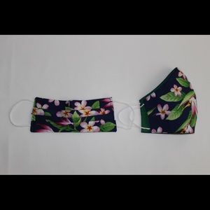 Blue Plumeria Triple Layer Face Mask w/Nose Wire